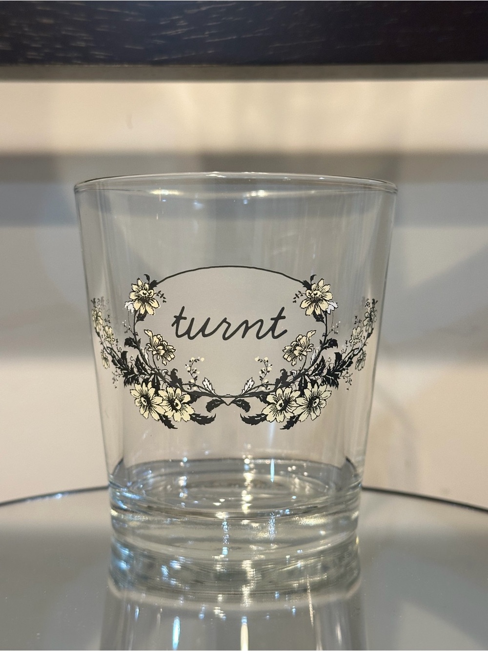 Fishs Eddy "Turnt" 8.6oz Tumbler Glass Vintage Floral Cheeky Barware